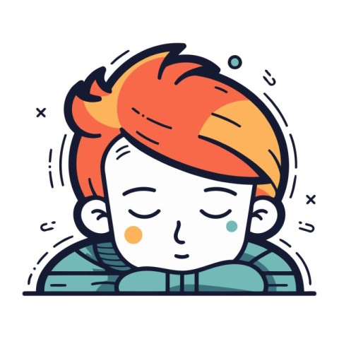 Cute boy with red hair. Vector illustration in line style.