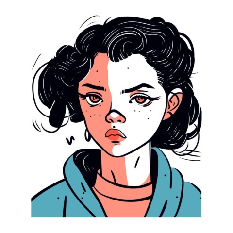 Vector illustration of a girl in comics style. The girl is sad.