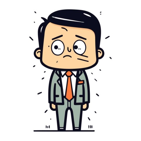 Sad man in suit and tie. Vector illustration in cartoon style.