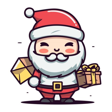 Santa Claus with Christmas presents. Vector illustration. Cute c