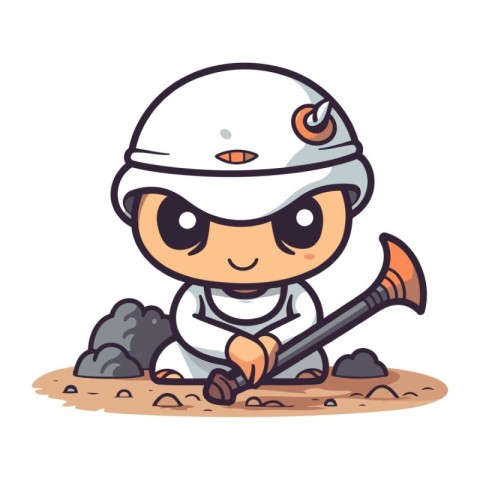 Illustration of a Cute Miner Boy Wearing a White Helmet