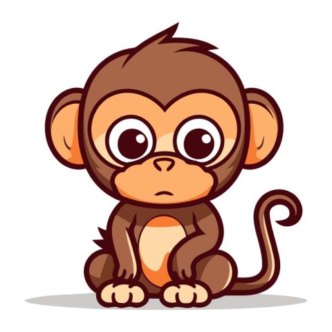 Cute cartoon monkey sitting. Vector illustration isolated on whi