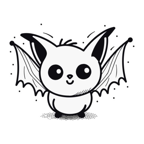 Cute cartoon bat with wings. Vector illustration isolated on whi