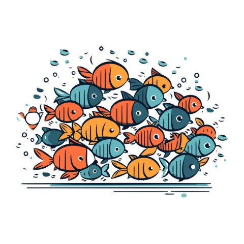 Cute doodle vector illustration of a school of fish.