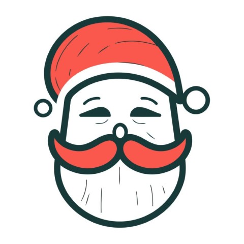 Santa claus face with mustache and red hat. Vector illustration.