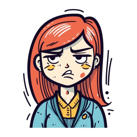 Angry girl with red hair. Vector illustration in cartoon style.