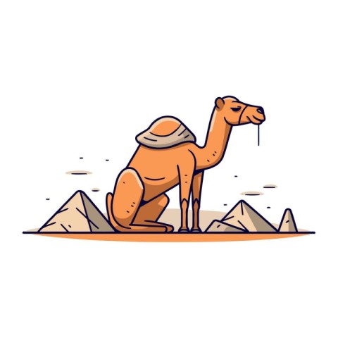 Camel in the desert. Vector illustration in doodle style