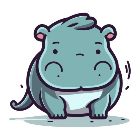 Cute cartoon hippo. Vector illustration isolated on white backgr