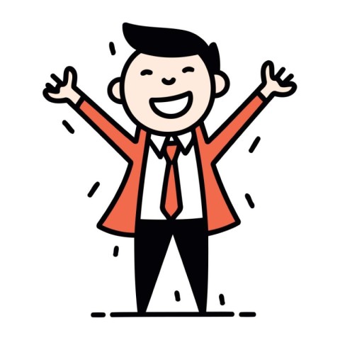 Businessman happy with hands up. Vector illustration in flat sty