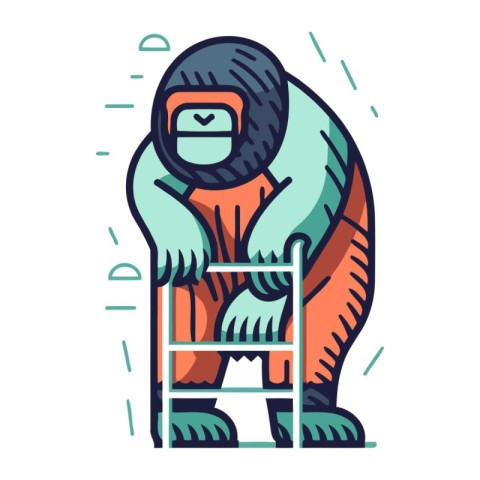 Vector illustration of gorilla with ladder. Cartoon character in