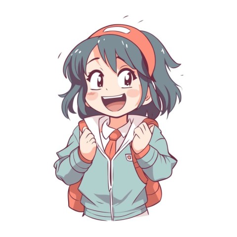 Illustration of a Smiling Girl Wearing a Hiking Jacket