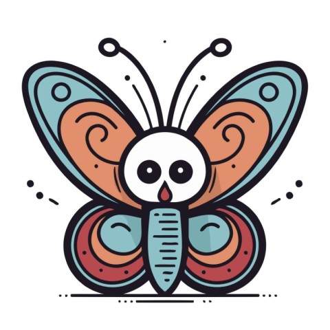 Butterfly with eyes and wings. Vector illustration in a flat sty