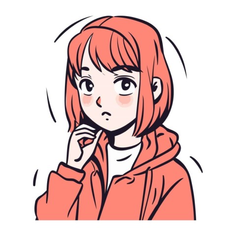 Girl with red hair in a hoodie. Vector illustration on white bac