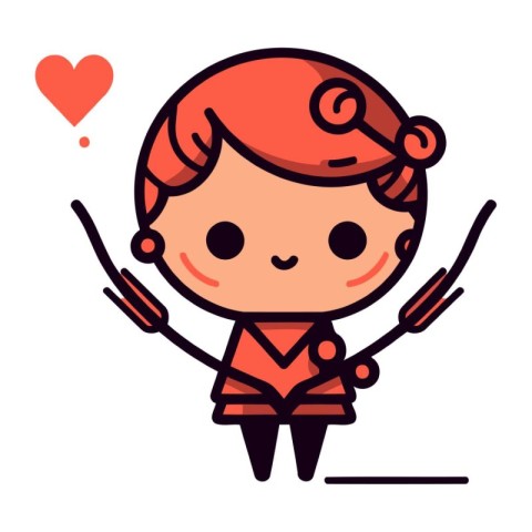 Cute cartoon girl with bow and arrow in hand. Vector illustratio