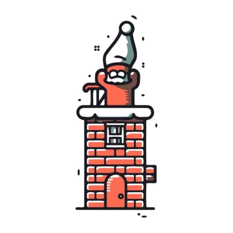 Santa Claus in chimney. Vector illustration in doodle style.