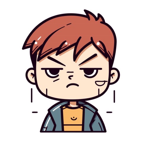 Angry Boy Face Expression   Vector Cartoon Illustration