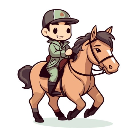 Vector illustration of a boy riding a horse on a white backgroun