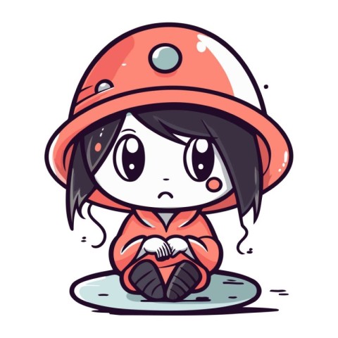 Illustration of a Cute Girl Wearing a Firefighter Helmet