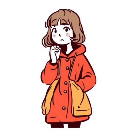 Illustration of a young woman wearing a coat. Vector illustratio