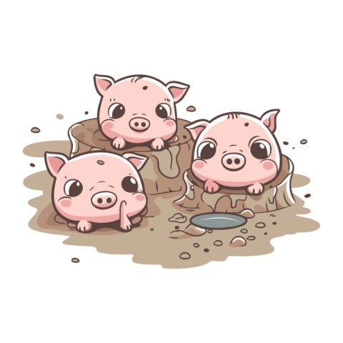 Vector illustration of a group of cute pigs in a mud pit.