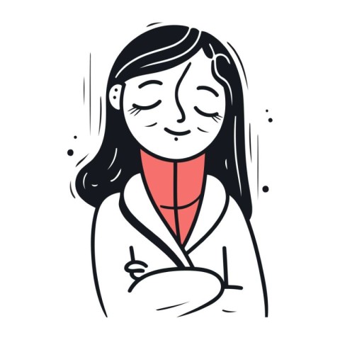 Vector illustration of a woman in a bathrobe with closed eyes.