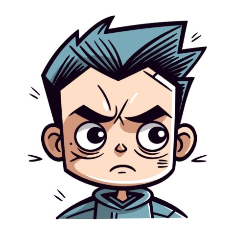 Angry boy cartoon vector illustration. Emotion expression. Face