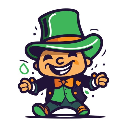 Cartoon Leprechaun Smiling and Laughing Vector Illustration