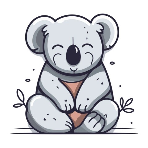 Cute cartoon koala sitting on the ground. Vector illustration.