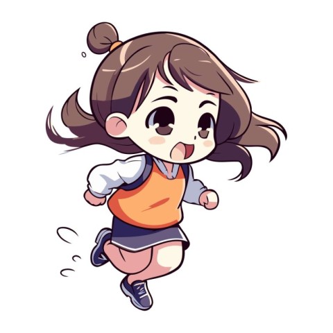 Illustration of a Cute Little Girl Running in a Hurry Pose