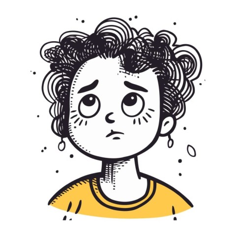 Sad woman face. Hand drawn vector illustration in doodle style.