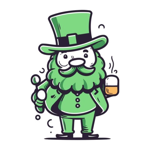 Leprechaun with a mug of beer. Vector illustration.