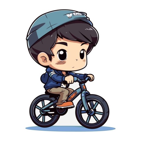 Illustration of a Cute Little Boy Riding a Bicycles