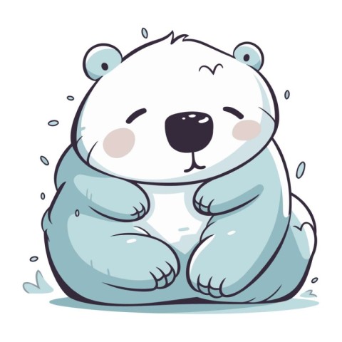 Cute cartoon polar bear sitting on the ground. Vector illustrati