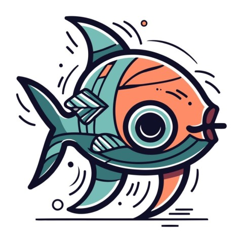 Vector illustration of cartoon fish. Isolated object on white ba