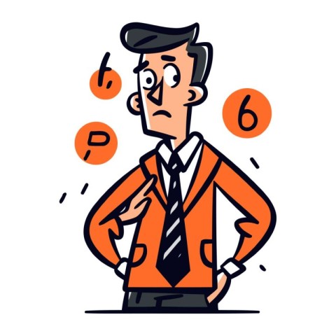 Angry man in suit and tie. Hand drawn vector illustration.