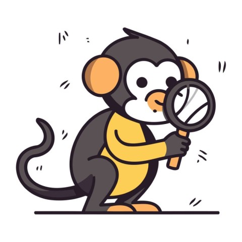 Monkey with magnifying glass. Vector illustration in cartoon sty