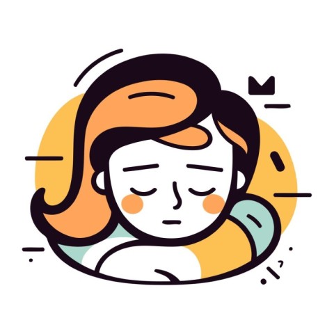 Illustration of a woman suffering from insomnia. Vector line ico