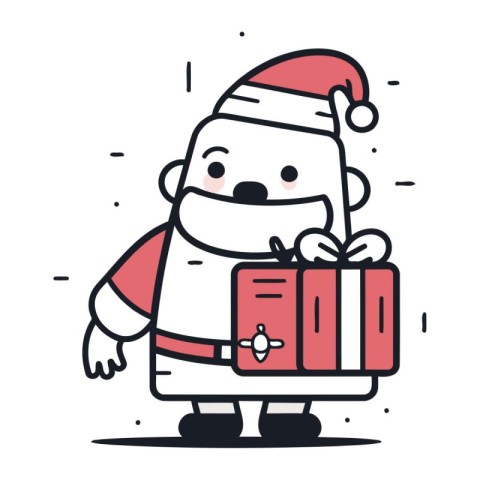 Santa Claus holding a gift box. Vector illustration in cartoon s