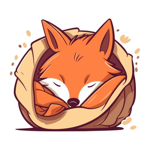 Cute fox sleeping in a bag. Vector illustration in cartoon style