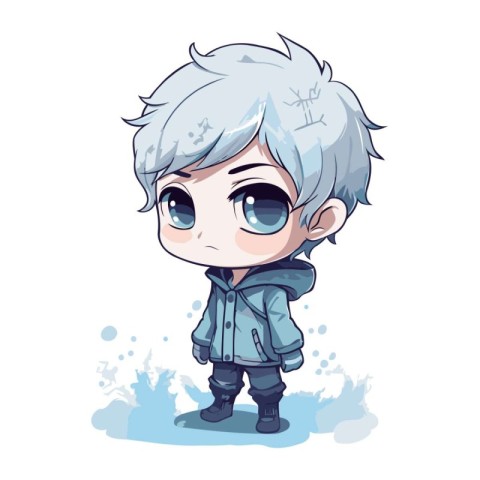 Cute cartoon boy with blue eyes. Vector illustration on white ba