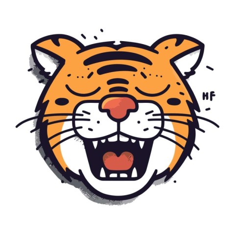 Cartoon tiger face. Vector illustration on white background. Iso