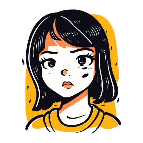 Portrait of a sad girl. Vector illustration in cartoon style.