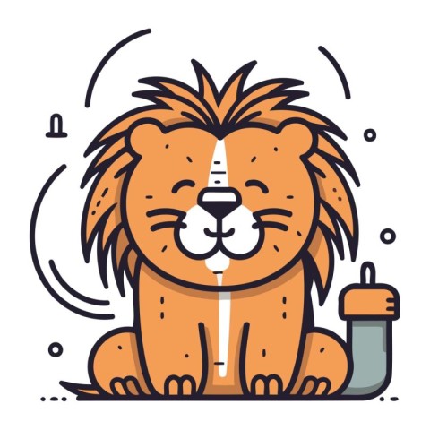 Lion with a thermometer in his mouth. Vector illustration.