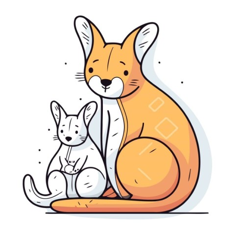 Cute kangaroo and rabbit cartoon vector illustration graphic des