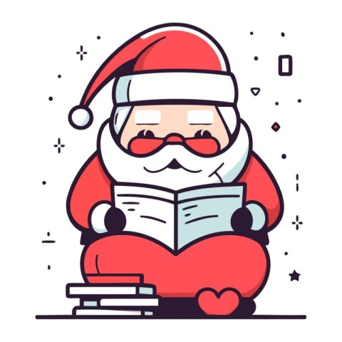 Santa Claus reading a book. Vector illustration in flat line sty