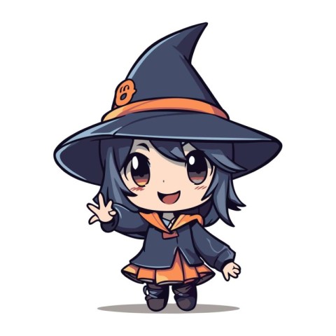 Cute little girl in witch costume. Halloween. Vector illustratio