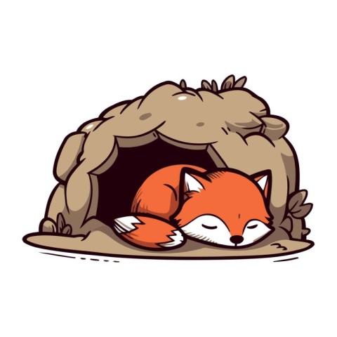 Illustration of a fox sleeping in an igloo on a white background