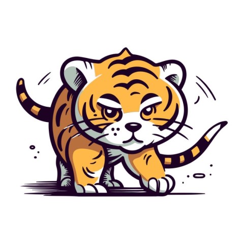 Cute tiger in cartoon style. Vector illustration isolated on whi