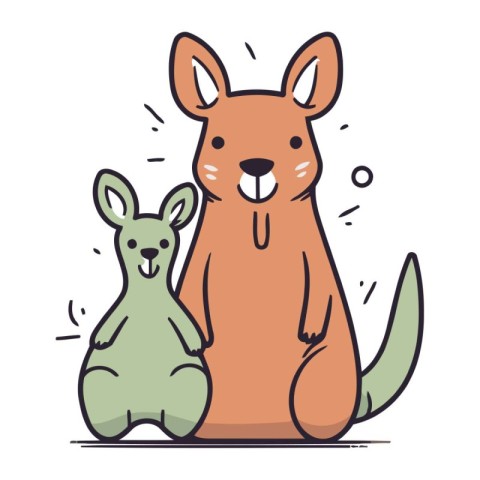 Kangaroo and rabbit. Vector illustration of a kangaroo and rabbi