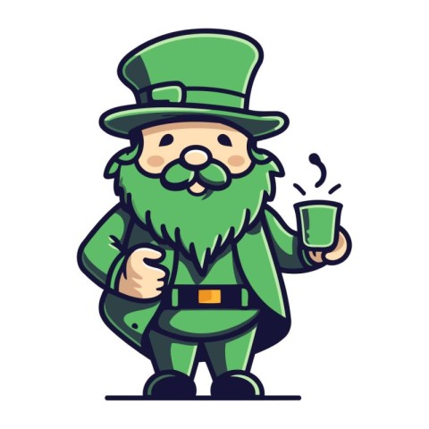 Leprechaun with a mug of beer. St. Patricks Day vector illustrat